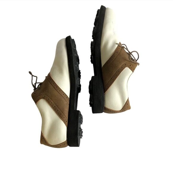 Reebok Vintage Suede Leather Lace Up Golf Sneakers Cleats Shoes Tan White - Picture 3 of 13